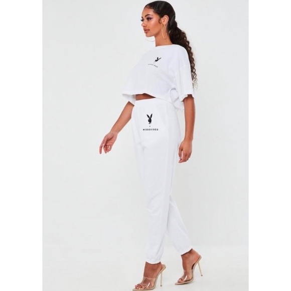 Missguided X Playboy White Joggers 